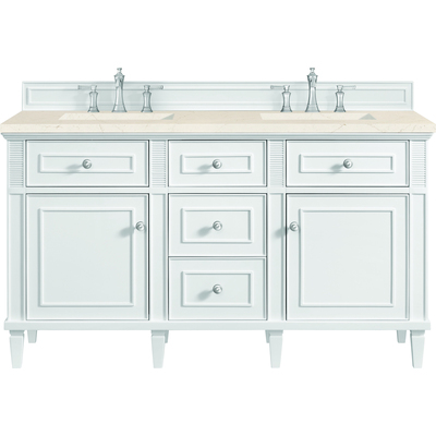 James Martin Lorelai 60 inch Double Vanity, Bright White w/ 3 CM Eternal Marfil Quartz Top, 840108972348, 424-V60D-BW-3EMR