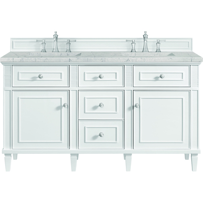 James Martin Lorelai 60 inch Double Vanity, Bright White w/ 3 CM Eternal Jasmine Pearl Silestone Top w/FreePower Wireless Charger, 840467810367, 424-V60D-BW-FEJP