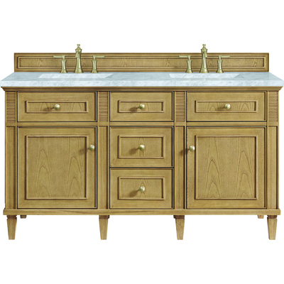 James Martin Lorelai 60 inch Double Vanity, Light Natural Oak w/ 3 CM Carrara White Marble Top, 840108972423, 424-V60D-LNO-3CAR