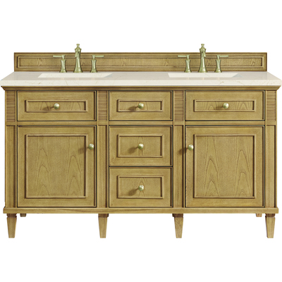 James Martin Lorelai 60 inch Double Vanity, Light Natural Oak w/ 3 CM Eternal Marfil Quartz Top, 840108972478, 424-V60D-LNO-3EMR