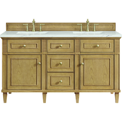 James Martin Lorelai 60 inch Double Vanity, Light Natural Oak w/ 3 CM Ethereal Noctis Quartz Top, 840108972454, 424-V60D-LNO-3ENC