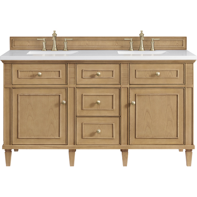 James Martin Lorelai 60 inch Double Vanity, Light Natural Oak w/ 3 CM White Zeus Quartz Top, 840108972416, 424-V60D-LNO-3WZ