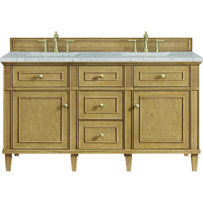 James Martin Lorelai 60 inch Double Vanity, Light Natural Oak w/ 3 CM Eternal Jasmine Pearl Silestone Top w/FreePower Wireless Charger, 840467810404, 424-V60D-LNO-FEJP