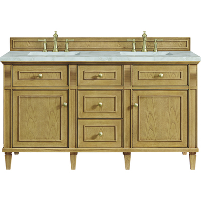 James Martin Lorelai 60 inch Double Vanity, Light Natural Oak w/ 3 CM Victorian Silver Silestone Top w/FreePower Wireless Charger, 840467810435, 424-V60D-LNO-FVSL