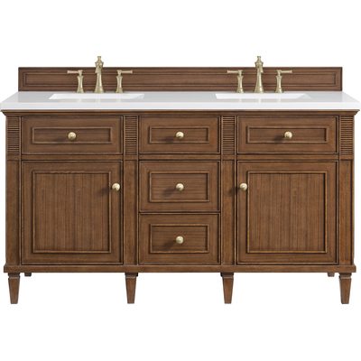 James Martin Lorelai 60 inch Double Vanity, Mid-Century Walnut w/ 3 CM White Zeus Quartz Top, 840108972522, 424-V60D-WLT-3WZ