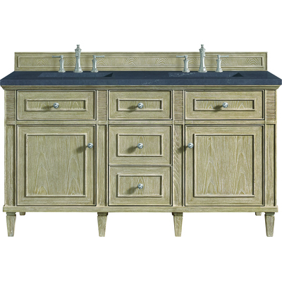 James Martin Lorelai 60 inch Double Vanity, Whitewashed Oak w/ 3 CM Charcoal Soapstone Quartz Top, 840108972690, 424-V60D-WWO-3CSP