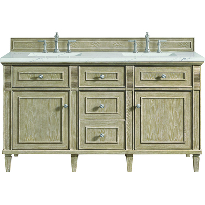 James Martin Lorelai 60 inch Double Vanity, Whitewashed Oak w/ 3 CM Ethereal Noctis Quartz Top, 840108972676, 424-V60D-WWO-3ENC