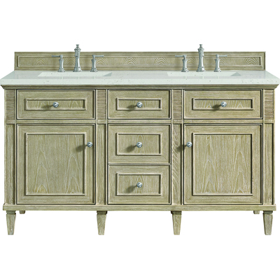 James Martin Lorelai 60 inch Double Vanity, Whitewashed Oak w/ 3 CM Lime Delight Quartz Top, 840108972737, 424-V60D-WWO-3LDL