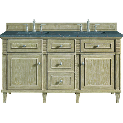 James Martin Lorelai 60 inch Double Vanity, Whitewashed Oak w/ 3 CM Parisien Bleu Quartz Top, 840108972713, 424-V60D-WWO-3PBL