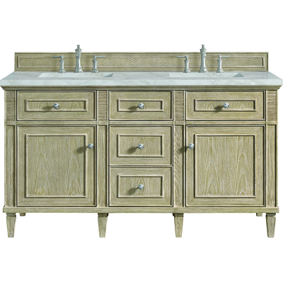 James Martin Lorelai 60 inch Double Vanity, Whitewashed Oak w/ 3 CM Victorian Silver Quartz Top, 840108972720, 424-V60D-WWO-3VSL