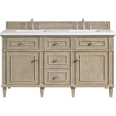 James Martin Lorelai 60 inch Double Vanity, Whitewashed Oak w/ 3 CM White Zeus Quartz Top, 840108972638, 424-V60D-WWO-3WZ