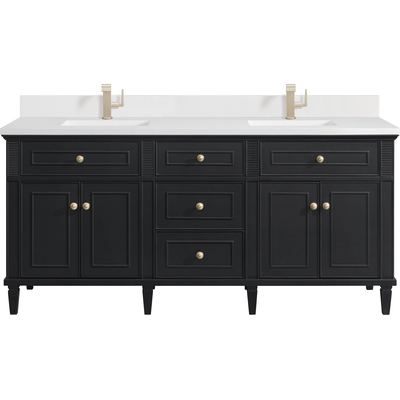 James Martin Lorelai 72 inch Double Vanity, Black Onyx w/ Single Hole 3 CM White Zeus Quartz Top & Backsplash, 840108972850, 424-V72-BKO-1WZ