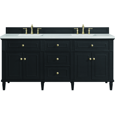 James Martin Lorelai 72 inch Double Vanity, Black Onyx w/ 3 CM Arctic Fall Solid Surface Top, 840108972775, 424-V72-BKO-3AF