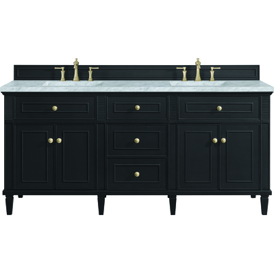 James Martin Lorelai 72 inch Double Vanity, Black Onyx w/ 3 CM Carrara White Marble Top, 840108972768, 424-V72-BKO-3CAR