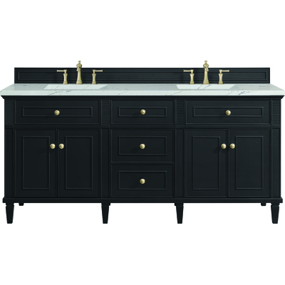 James Martin Lorelai 72 inch Double Vanity, Black Onyx w/ 3 CM Ethereal Noctis Quartz Top, 840108972799, 424-V72-BKO-3ENC
