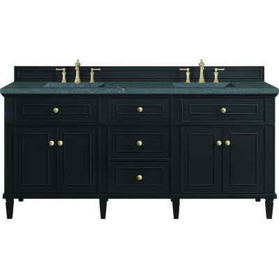 James Martin Lorelai 72 inch Double Vanity, Black Onyx w/ 3 CM Parisien Bleu Quartz Top, 840108972829, 424-V72-BKO-3PBL