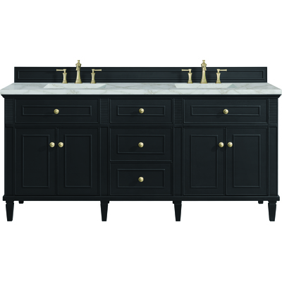 James Martin Lorelai 72 inch Double Vanity, Black Onyx w/ 3 CM Victorian Silver Quartz Top, 840108972836, 424-V72-BKO-3VSL