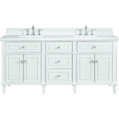 James Martin Lorelai 72 inch Double Vanity, Bright White w/ 3 CM Arctic Fall Solid Surface Top, 840108972881, 424-V72-BW-3AF