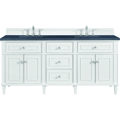 James Martin Lorelai 72 inch Double Vanity, Bright White w/ 3 CM Charcoal Soapstone Quartz Top, 840108972928, 424-V72-BW-3CSP