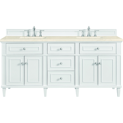 James Martin Lorelai 72 inch Double Vanity, Bright White w/ 3 CM Eternal Marfil Quartz Top, 840108972911, 424-V72-BW-3EMR