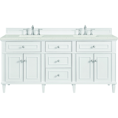 James Martin Lorelai 72 inch Double Vanity, Bright White w/ 3 CM Lime Delight Quartz Top, 840108972966, 424-V72-BW-3LDL
