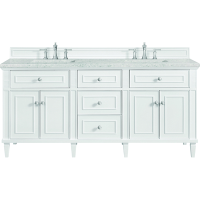 James Martin Lorelai 72 inch Double Vanity, Bright White w/ 3 CM Eternal Jasmine Pearl Silestone Top w/FreePower Wireless Charger, 840467810565, 424-V72-BW-FEJP
