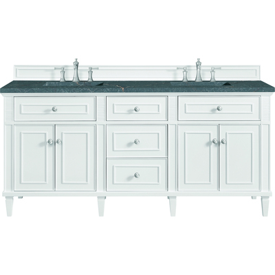 James Martin Lorelai 72 inch Double Vanity, Bright White w/ 3 CM Parisien Bleu Silestone Top w/FreePower Wireless Charger, 840467810589, 424-V72-BW-FPBL