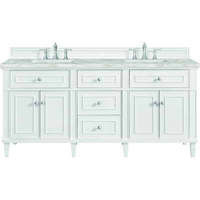James Martin Lorelai 72 inch Double Vanity, Bright White w/ 3 CM Victorian Silver Silestone Top w/FreePower Wireless Charger, 840467810596, 424-V72-BW-FVSL