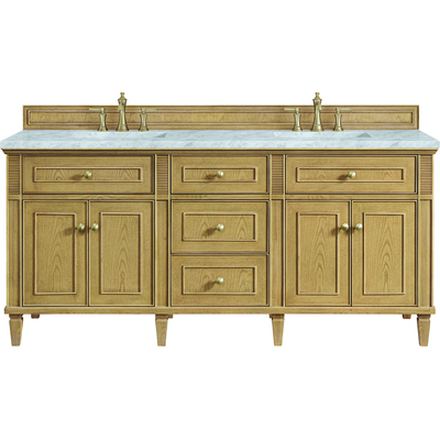 James Martin Lorelai 72 inch Double Vanity, Light Natural Oak w/ 3 CM Carrara White Marble Top, 840108972997, 424-V72-LNO-3CAR