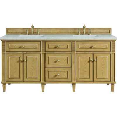 James Martin Lorelai 72 inch Double Vanity, Light Natural Oak w/ 3 CM Eternal Jasmine Pearl Quartz Top, 840108973017, 424-V72-LNO-3EJP