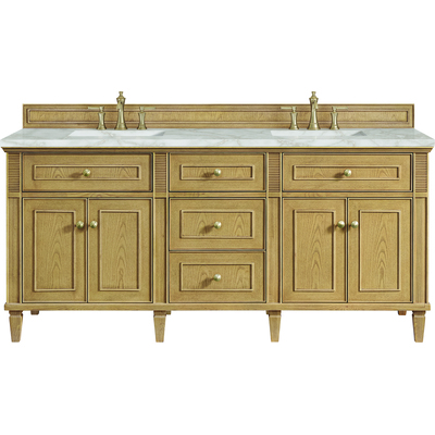 James Martin Lorelai 72 inch Double Vanity, Light Natural Oak w/ 3 CM Victorian Silver Quartz Top, 840108973062, 424-V72-LNO-3VSL