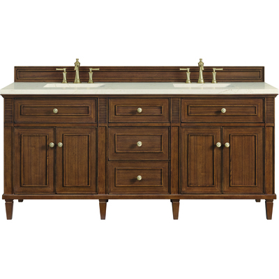 James Martin Lorelai 72 inch Double Vanity, Mid-Century Walnut w/ 3 CM Eternal Marfil Quartz Top, 840108973154, 424-V72-WLT-3EMR