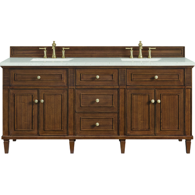 James Martin Lorelai 72 inchDouble Vanity, Mid-Century Walnut w/ 3 CM Lime Delight Quartz Top, 840108973185, 424-V72-WLT-3LDL
