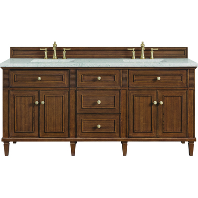 James Martin Lorelai 72 inchDouble Vanity, Mid-Century Walnut w/ 3 CM Eternal Jasmine Pearl Silestone Top w/FreePower Wireless Charger, 840467810640, 424-V72-WLT-FEJP