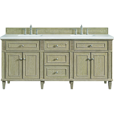 James Martin Lorelai 72 inch Double Vanity, Whitewashed Oak w/ 3 CM Arctic Fall Solid Surface Top, 840108973222, 424-V72-WWO-3AF