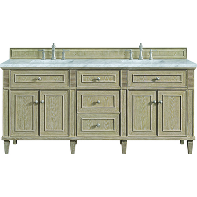 James Martin Lorelai 72 inch Double Vanity, Whitewashed Oak w/ 3 CM Carrara White Marble Top, 840108973215, 424-V72-WWO-3CAR