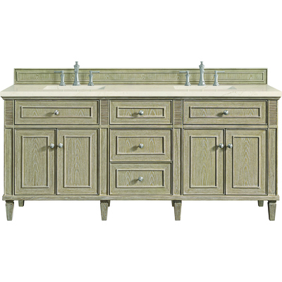 James Martin Lorelai 72 inch Double Vanity, Whitewashed Oak w/ 3 CM Eternal Marfil Quartz Top, 840108973253, 424-V72-WWO-3EMR