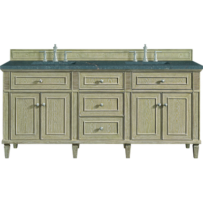 James Martin Lorelai 72 inch Double Vanity, Whitewashed Oak w/ 3 CM Parisien Bleu Silestone Top w/FreePower Wireless Charger, 840467810701, 424-V72-WWO-FPBL