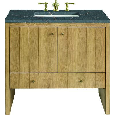 James Martin Hudson 36 inch Single Vanity, Light Natural Oak w/ 3 CM Parisien Bleu Top, 840108967856, 435-V36-LNO-3PBL