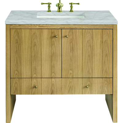 James Martin Hudson 36 inch Single Vanity, Light Natural Oak w/ 3 CM Victorian Silver Top, 840108966149, 435-V36-LNO-3VSL