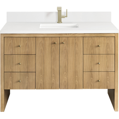 James Martin Hudson 48 inch Single Vanity, Light Natural Oak w/ Single Hole 3 CM White Zeus Top & Backsplash, 840108976285, 435-V48-LNO-1WZ