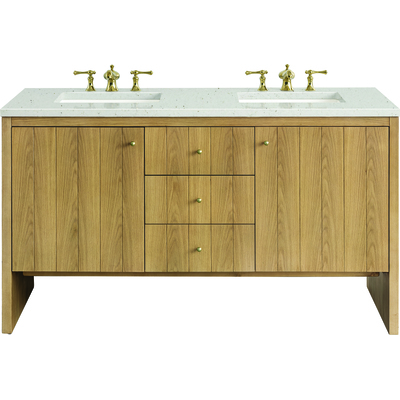James Martin Hudson 60 inch Double Vanity, Light Natural Oak w/ 3 CM Lime Delight Top, 840108969430, 435-V60D-LNO-3LDL