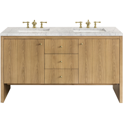 James Martin Hudson 60 inch Double Vanity, Light Natural Oak w/ 3 CM Eternal Jasmine Pearl Top w/FreePower Wireless Charger, 840467810725, 435-V60D-LNO-FEJP