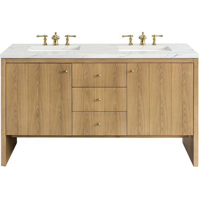 James Martin Hudson 60 inch Double Vanity, Light Natural Oak w/ 3 CM Ethereal Noctis Top w/FreePower Wireless Charger, 840467810732, 435-V60D-LNO-FENC
