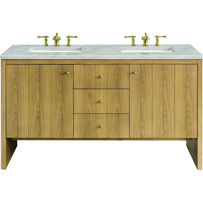 James Martin Hudson 60 inch Double Vanity, Light Natural Oak w/ 3 CM Victorian Silver Top w/FreePower Wireless Charger, 840467810756, 435-V60D-LNO-FVSL