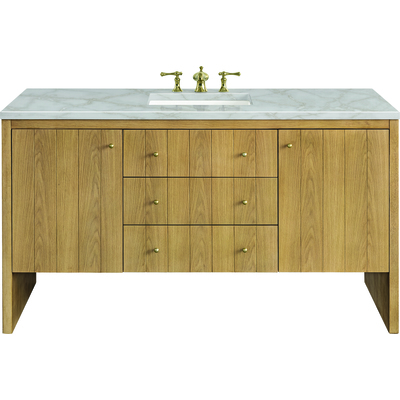 James Martin Hudson 60 inch Single Vanity, Light Natural Oak w/ 3 CM Victorian Silver Top, 840108966170, 435-V60S-LNO-3VSL