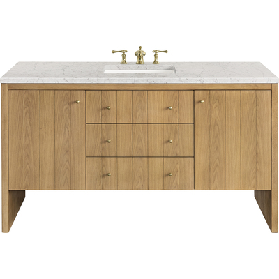 James Martin Hudson 60 inch Single Vanity, Light Natural Oak w/ 3 CM Eternal Jasmine Pearl Top w/ FreePower Wireless Charger, 840467807213, 435-V60S-LNO-FEJP