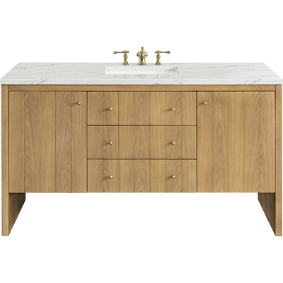 James Martin Hudson 60 inch Single Vanity, Light Natural Oak w/ 3 CM Ethereal Noctis Top w/ FreePower Wireless Charger, 840467807220, 435-V60S-LNO-FENC