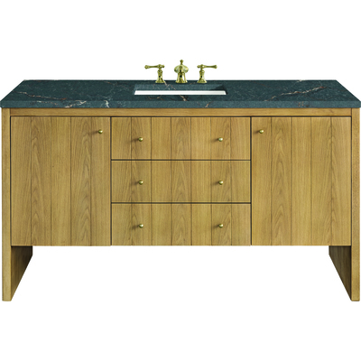 James Martin Hudson 60 inch Single Vanity, Light Natural Oak w/ 3 CM Parisien Bleu Top w/ FreePower Wireless Charger, 840467807237, 435-V60S-LNO-FPBL