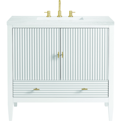 James Martin Myrrin 36 inch Vanity, Bright White w/ 3 CM Arctic Fall Solid Surface Top, 840108973345, 485-V36-BW-3AF